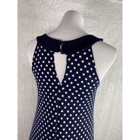 Navy Blue White Polka Dot Women's Dress Size 4 Sleeveless Career En Focus Studio - Picture 7 of 8